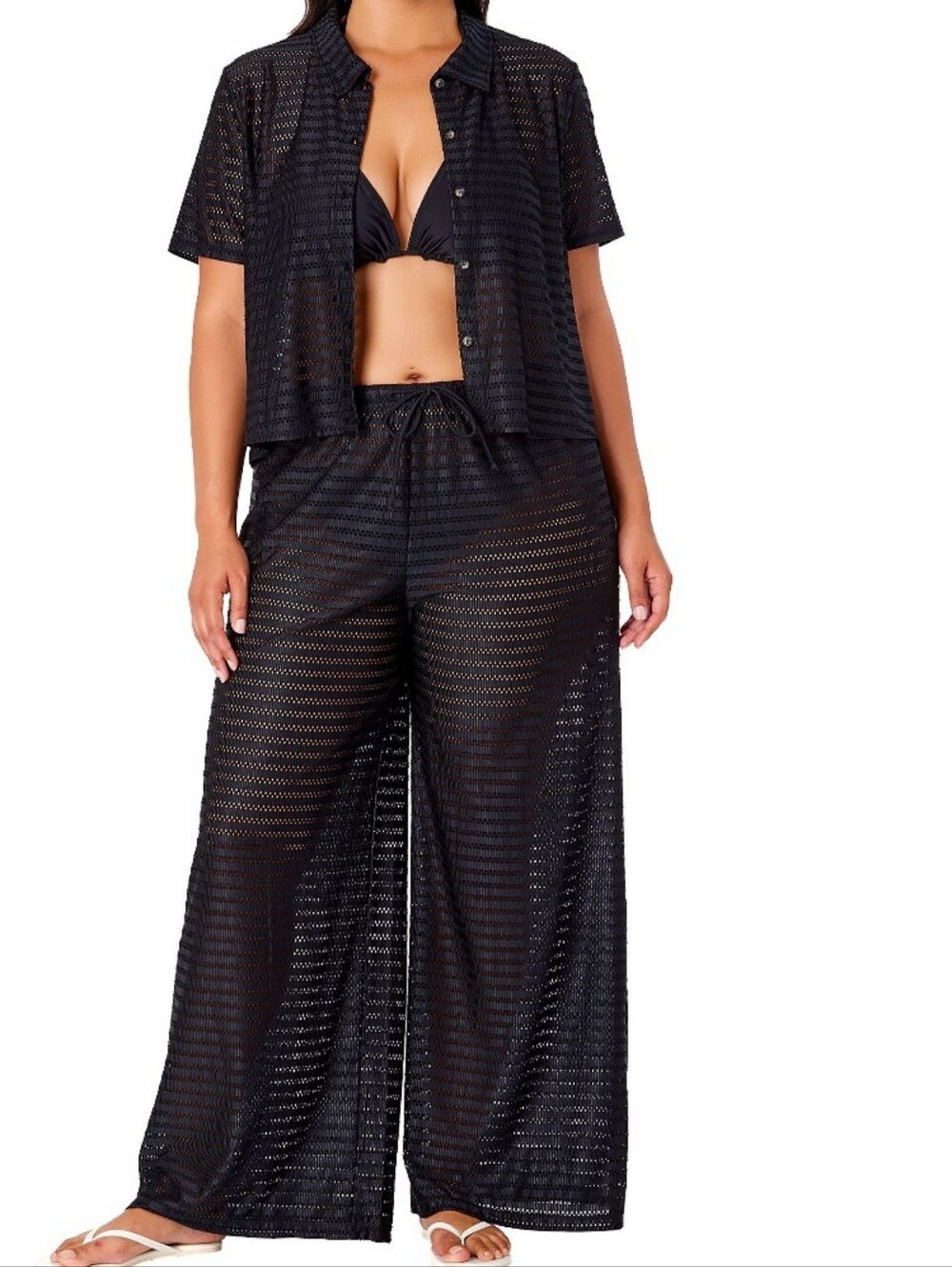 HURLEY, Black Crochet Two-Piece Beach Cover-Up Set. Size XXL